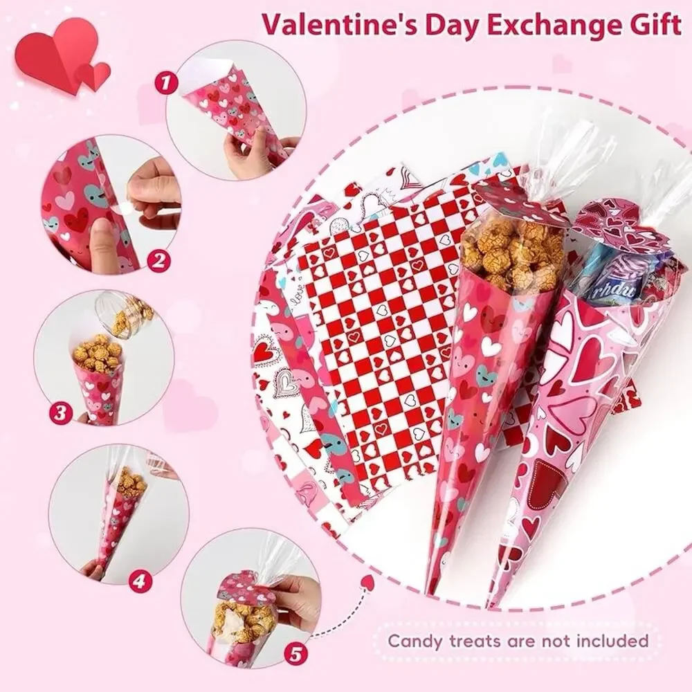 Valentine’s Day DIY Craft Gift Kit for Kids – 60 Pack Cone-Shaped Treat Red